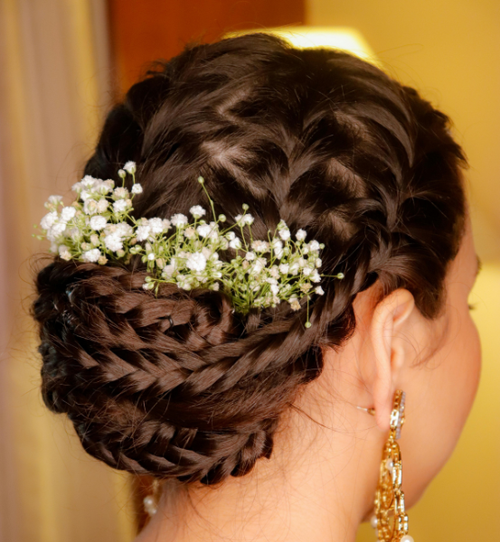 #Messy Bun with flowers.